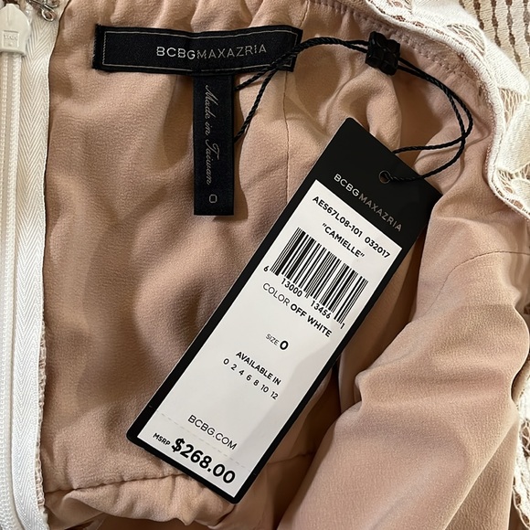 NWT ($268) BCBG Off White Lace Camielle Mini Dress 0 - Picture 4 of 13